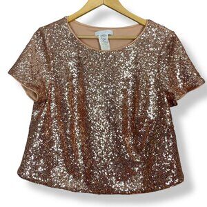 Watters‎ Sequin Crop Top Rose Gold Short Sleeve Wedding Top Bridesmaid Size 16W
